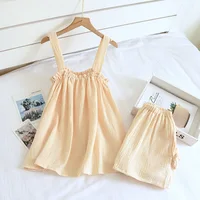 2026 Summer New Style Ladies Pajamas Two-piece 100%Cotton Crepe Suspender Shorts Vest Suit Sweet And Loose Home Service Sexy Pjs - Image 2