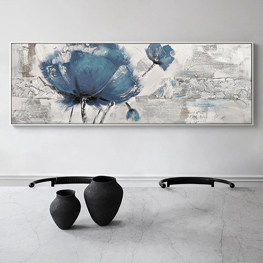 

Custom Hand Made Canvas Oil Painting Blue Flowers Wall Art Decor Hanging Poster For Living Room Bedroom Office Hotel Restaurant