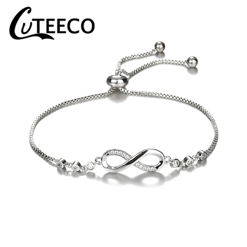 Cuteeco роскошный хрустальный браслет серебристый цвет регулируемый Бесконечность Шарм брендовые браслеты для женщин модные ювелирные изделия дропшиппинг