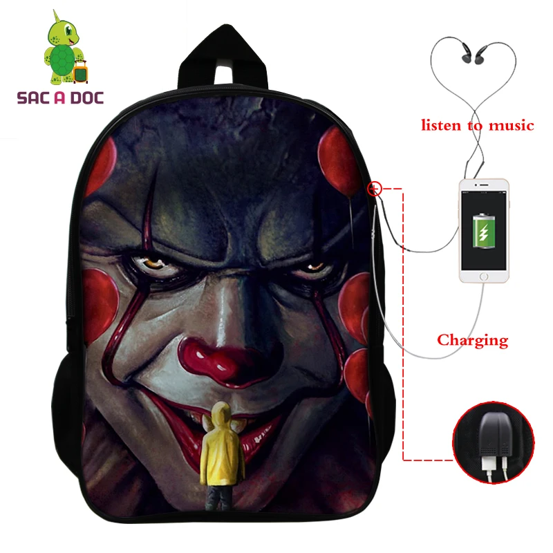 7 Mochila IT Horror Movie рюкзак "Клоун" Многофункциональный USB зарядка латоп рюкзак школьные сумки для подростков женский рюкзак для путешествий - Цвет: 7