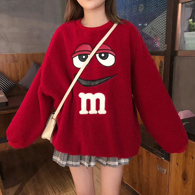 Cartoon Plush Hoodie New Style Women's Autumn And Winter Korean-style Loose-Fit Students Thick Embroidery Warm fang yang gao Swe