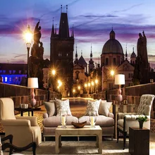 Пользовательские 3D Настенные обои ретро Европейский Городской Ночной пейзаж фото настенные фрески гостиная ресторан фон настенная живопись 3D
