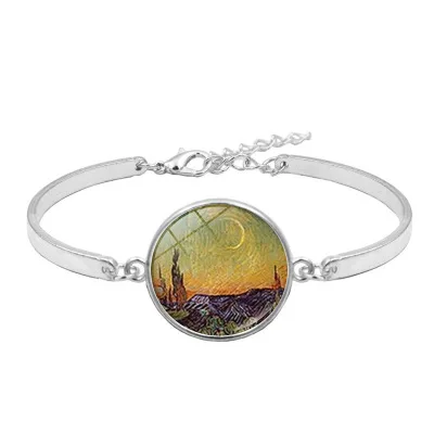 Glass Bracelet 8 Ван Гог искусство масло серебряный металлический браслет для мужчин женщин мода стекло кабошон купол выпуклые Звездная ночь ювелирные изделия Подсолнух модный подарок - Окраска металла: Glass Bracelet 8