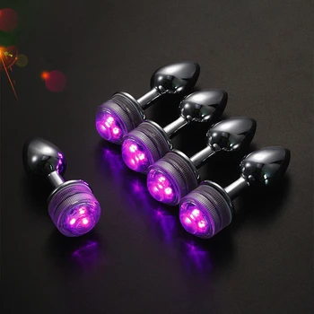 Metal Anal Plug Remote Control Discoloration LED Light Anal Beads Prostate Massager Dildo Butt Plug Sex Toys For Men Women 3
