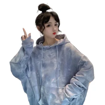 

2020 Tie Dyed Spring Autumn Women Hoodies Teen Street Harajuku Hip Hop Pastel Sweatshirt Women Printing Loose Leisure Hoodie Bts