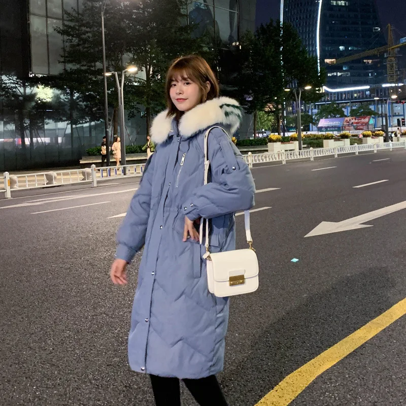 TopFurMall)European Winter Women Parkas Down Coats Jackets Real Fox Fur Hoody Lady Long Outwear Overcoat LF9168