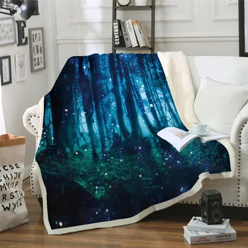

Bedding Outlet Forest Throw Blanket Foggy Mountain Sherpa Blanket Bed Coniferous Tree Soft Plush Bedspreads Nature Thin Quilt