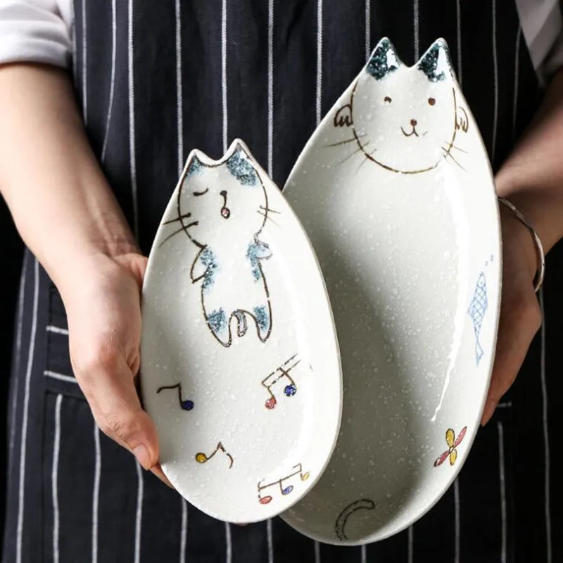 

Japanese ceramic dinner plate Ceramic cat tableware Lovely tableware fruit dessert plate creative Cartoon Hand Color cat