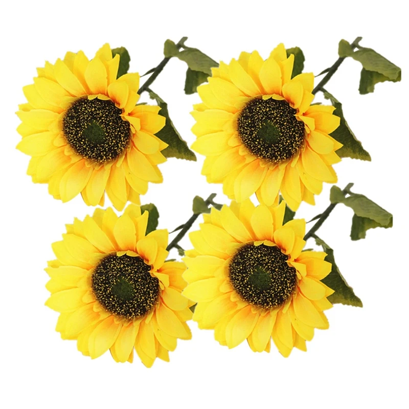 4 Pcs Artificial Sunflowers Big Head Long Stem Artificial Silk Flowers for Home Hotel Office Wedding Party Garden Craft Art Deco