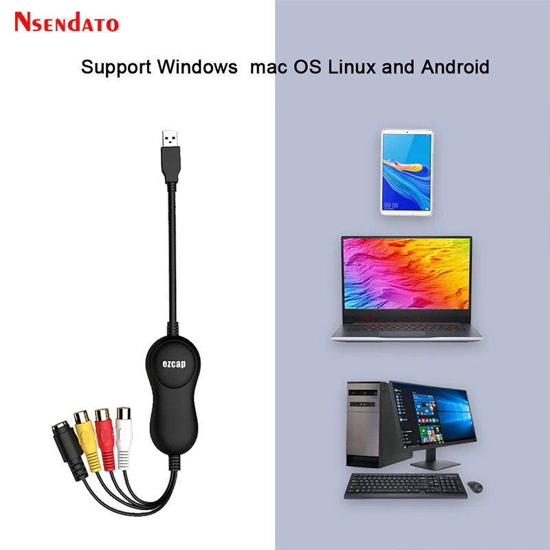 EZCAP 159 USB 2.0 Audio Video Grabber Capture Card Converter Analog Video to Digital Format VHS Camcorder For Windows 10 MAC OS