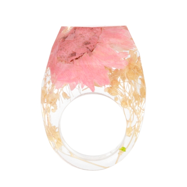 Transparent Forest Handmade Dried Flower Resin Ring Colorful Ink Pattern Scenery for Women Fashion Jewelry Ring