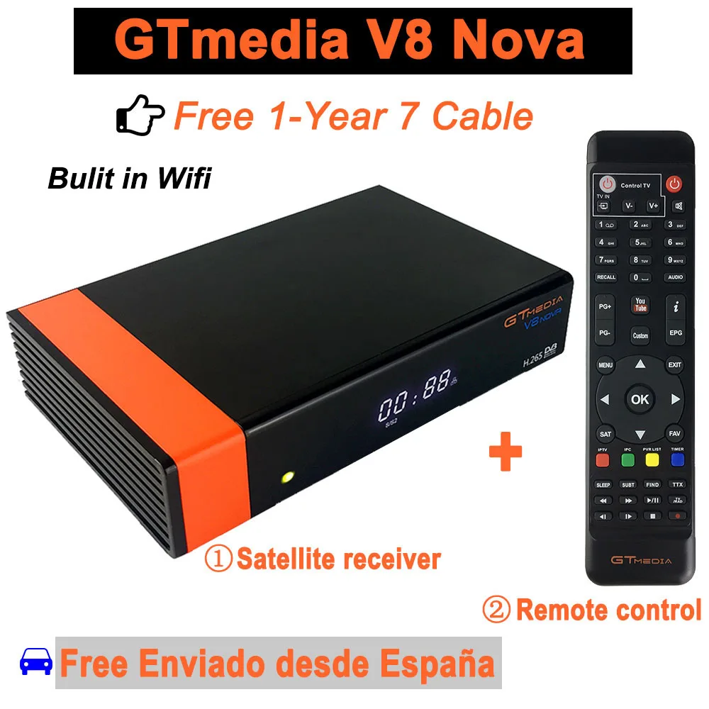 Gtmedia V8 Nova спутниковый ресивер 1080P HD встроенный wifi power by freesat v8 super DVB-S2 1 год Испания 7 линия для 1 года ТВ приставка