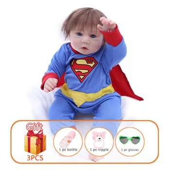 

44cm Baby Doll Reborn Dolls Simulation Soft Silicon Newborn Doll Boy With Superman Clothing Children Gifts Toys For kids