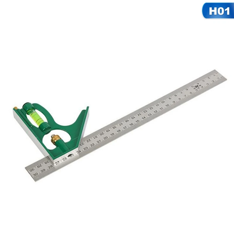 300MM Professional Carpenter Tools Combination Square Angle Ruler Stainless Steel Protractor Multi-function Measuring Tool - Цвет: Белый
