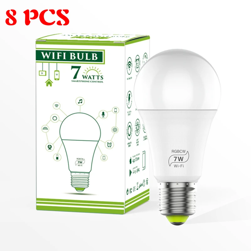 8 PCS 1/2/3/4/5/6/7/8/10 шт. E27 светодиодный светильник цветная(RGB) Светодиодная лампа 7W Bluetooth Wifi приложение Управление смарт-лампа RGBWW светодиодный лампы, совместим с Google Home, Alexa - Испускаемый цвет: 8 PCS