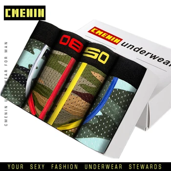 

CMENIN 4Pcs/Lot Sexy Boxer Men Underwear Boxers Men Mesh Underwear Boxers Shorts Sexy Men Camouflage Cueca Male Panties BS82