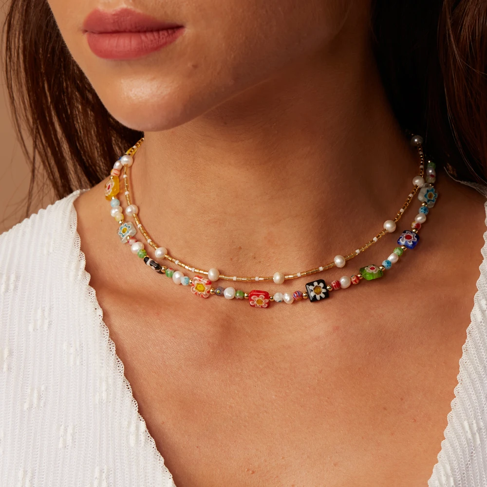 Summer Splash - Yellow and Silver Bead Layered Necklace