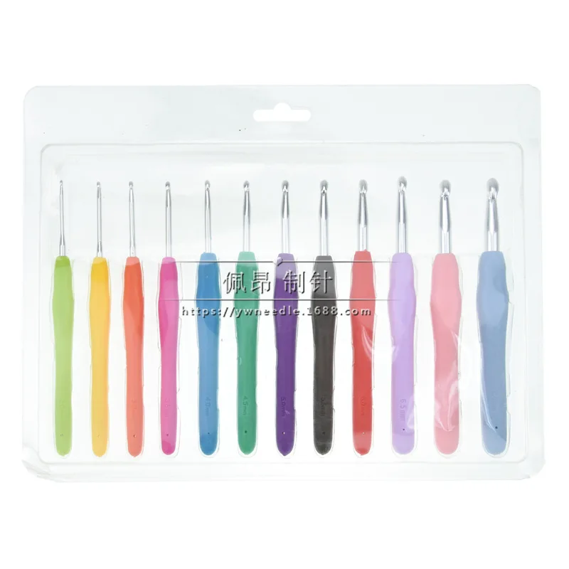 12 шт 2,0 мм-8,0 мм цветной вязальный инструмент спицы Набор вязания крючком Радуга TPR мягкая ручка алюминиевый набор вязания крючком