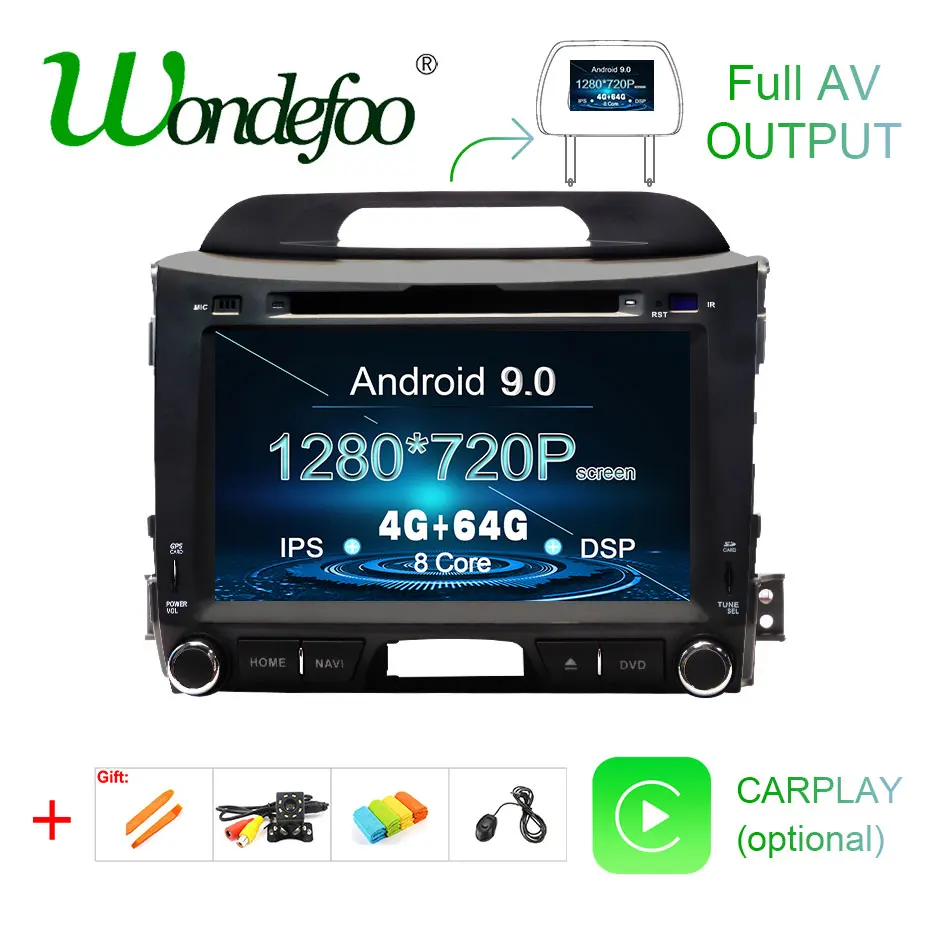 Excellent Android 9.0 4G 64G DSP IPS AV Output CAR GPS For KIA sportage 2011-2015 DVD PLAYER navigation stereo screen radio receiver 0