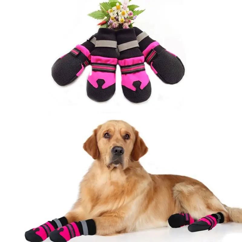4 pcs Pet Reflective Ski Boots Winter Waterproof Dog Shoes Antislip Paw Protector High Quality Warm Colorful Pet Footwear