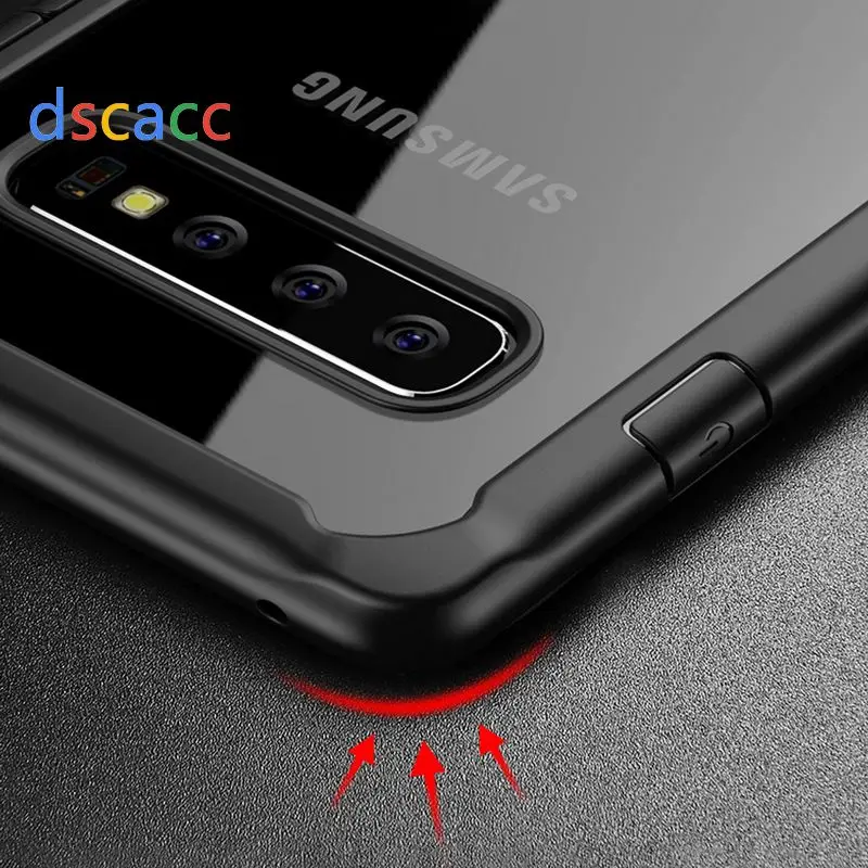 DSCACC Fashion Back Cover Shockproof Bumper Transparent Phone Case Combo TPU PC Cases for Samsung Galaxy S10 Plus S10E 50pcs