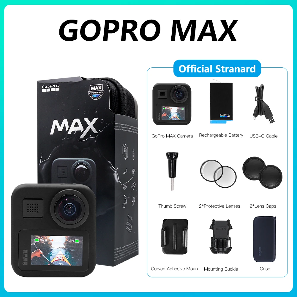 New GoPro MAX 360 Action Camera with Touch Screen Spherical 5.6K30 HD Video 16.6MP 360 Photos 1080p Live Streaming Stabilization