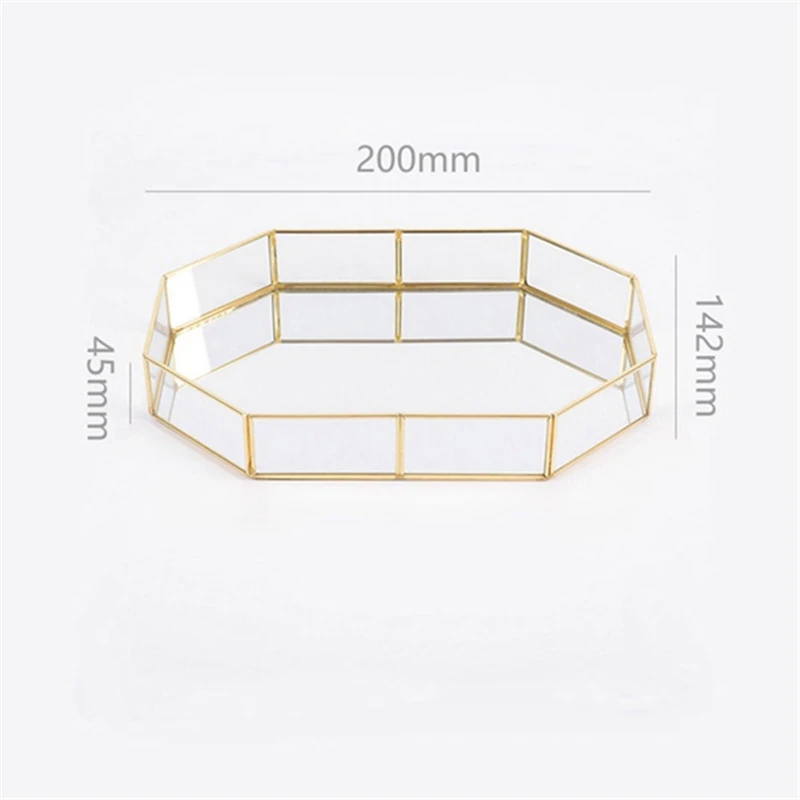 Golden Mirror Tray Cosmetic Container Jewelry Organizer Case Bathroom Storage Lipstick Necklace Desktop pantry organizer cake 6