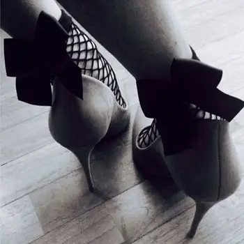 

2020 New Girls Ankle High Socks Women Fishnet Mesh Fish Net Short Socks with Bownot