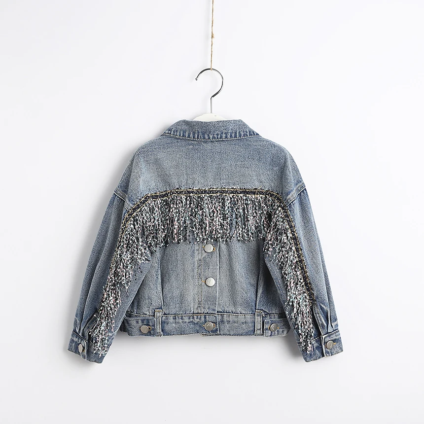 Girls Fashion Tassel Denim Jacket With Big Pockets Spring Autumn Kids Wholesale Lots Bulk Clothes Toddler Girl Cotton Jeans Coat | Детская