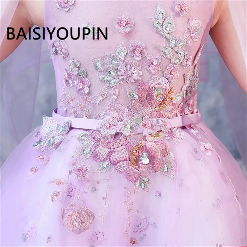 Новые Элегантные Платья с цветочным узором для девочек; Robe de Soiree; длина выше колена с цветком ручной работы
