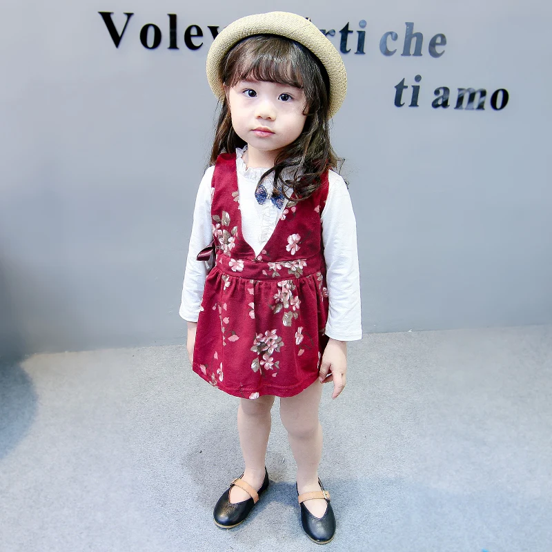 Dress Set Детский комплект с платьем с принтом; милый комплект одежды для детей; школьный хлопковый Детский комплект; комфортный осенний комплект с цветочным принтом; Прямая поставка - Цвет: Dress Set