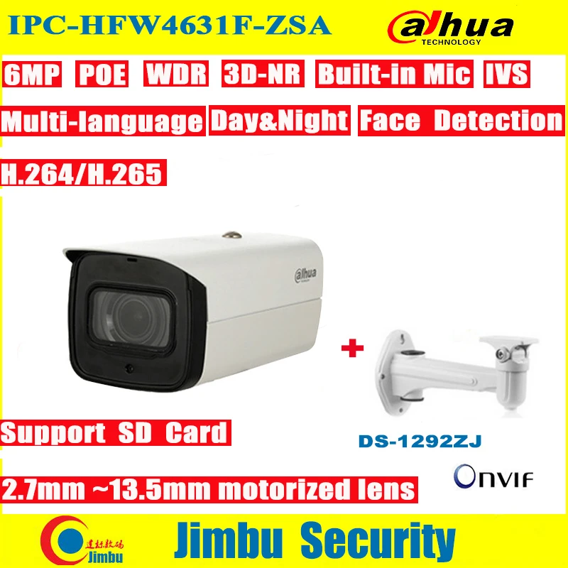 Dahua 6MP IPC-HFW4631H-ZSA H.265 IR60m MIC Motorized 2.7~13.5mm Bullet IP Camera