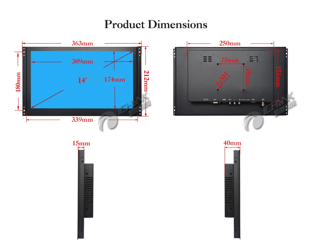 ZK140TN-56/14 дюймов 1920x1080p ips VGA HDMI Встроенный динамик Встроенный Открытая Рамка ПК монитор ЖК-экран USB u-диск видео плеер
