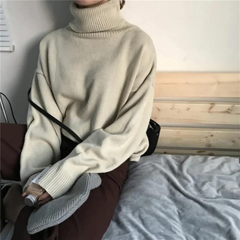 

5 colors 2019 autumn and winter korean ins style solid color turtleneck sweaters womens sweaters and pullovers womens (B8091)