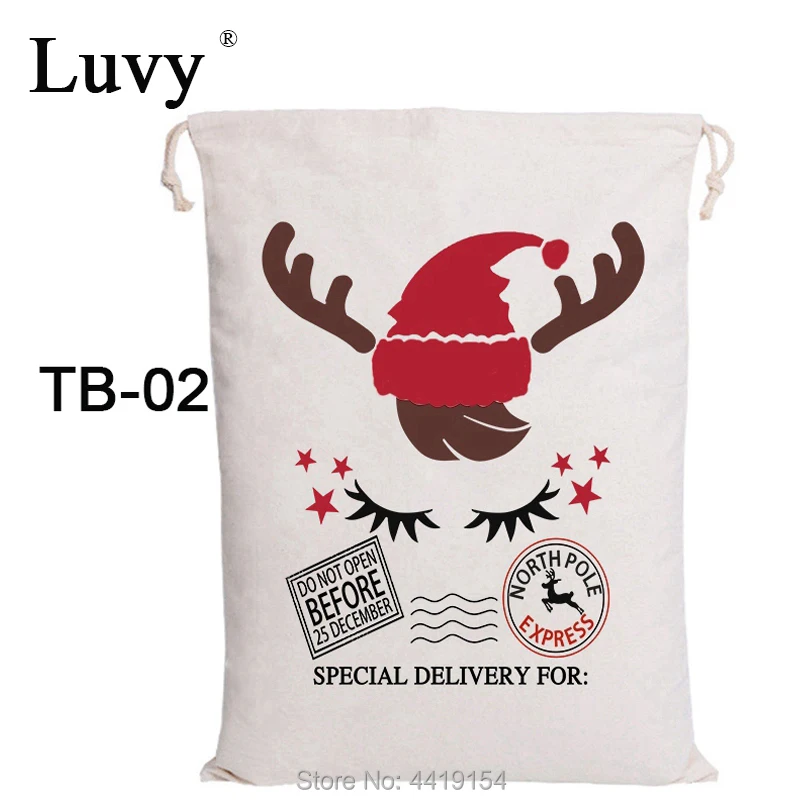 

Luvy Handmade Santa Sacks 100pcs Christmas Gift Bag Drawstring Canvas Bag Santa Claus Wedding Decoration Christmas Kid Candy Bag