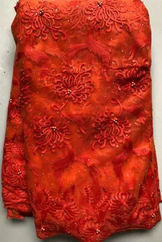 

orange Milk Silk Lace African Net Lace Fabric French Lace Fabric High Quality Nigerian Lace Fabric For Wedding Dress FLL4724