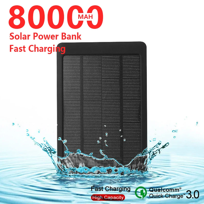 80000mAh Солнечный внешний аккумулятор ультра-тонкий для Xiaomi Samsung IPhone путешествия