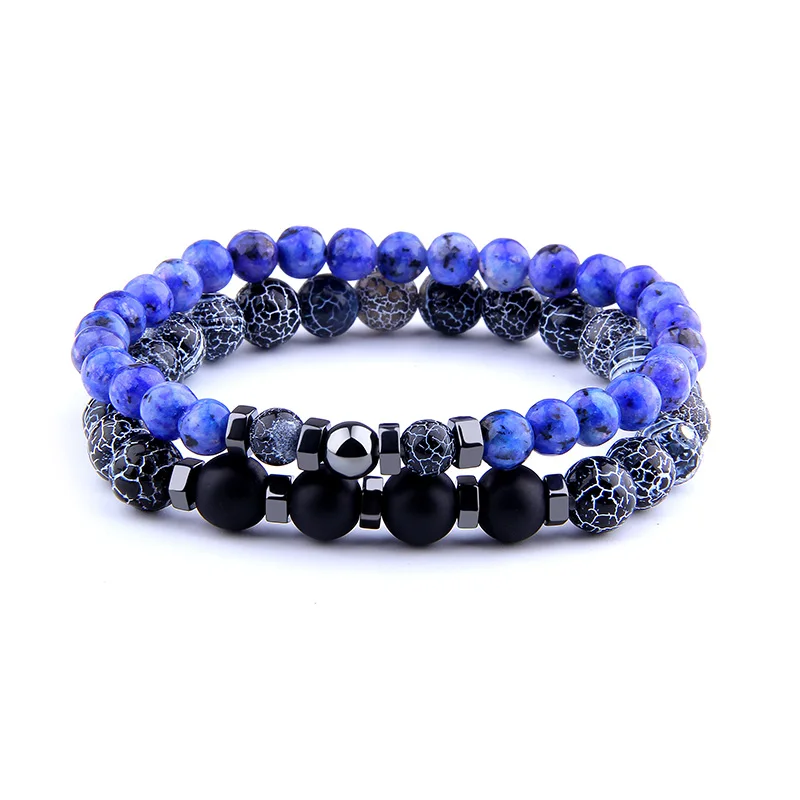 lapis lazuli 2 шт. браслеты для мужчин модный Ограненный гематит Шарм браслет для Homme полированный индийский агат бусины браслет для женщин пара ювелирных изделий - Окраска металла: lapis lazuli