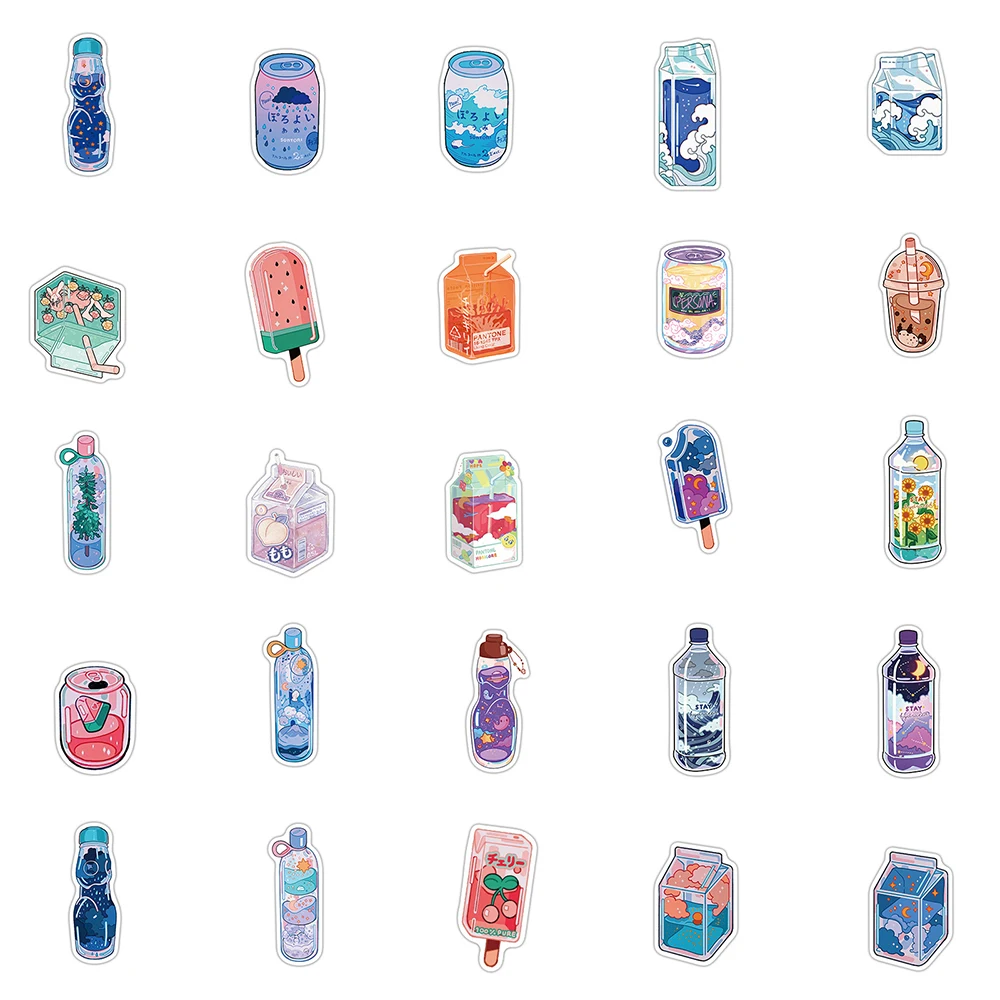50PCS Cute Drink Anime Stickers Aesthetic Kawaii Laptop Guitar Luggage Fridge Phone Graffiti Sticker Decal Kid Classic Toys