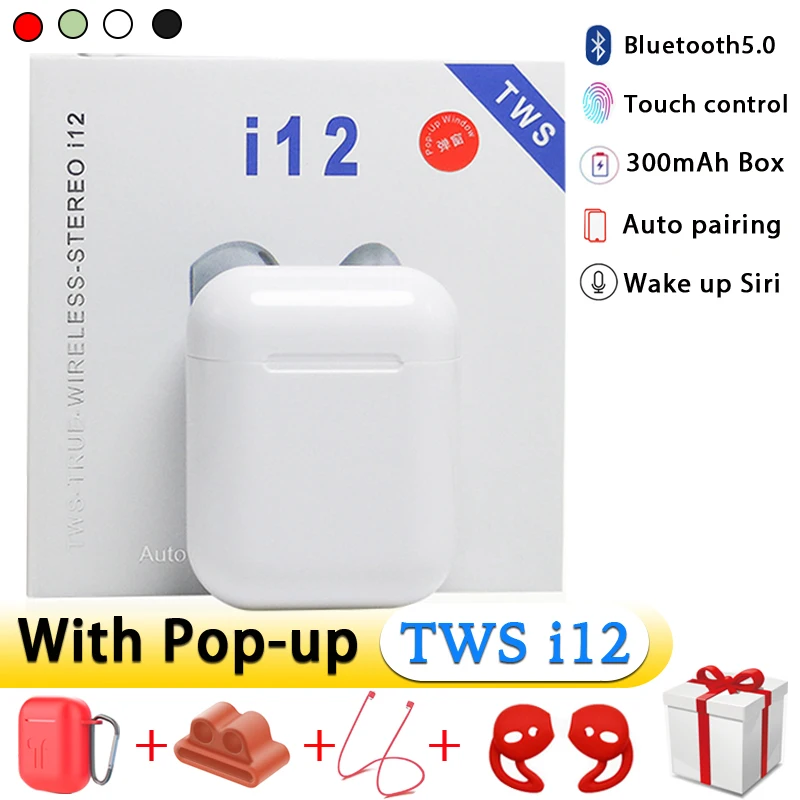 

Wireless Bluetooth Earphone i12 TWS Sport Phone Bluetooth5.0 Earbuds With Earphone Accessories Cover For i7s i10 i13 i30 i20 TWS
