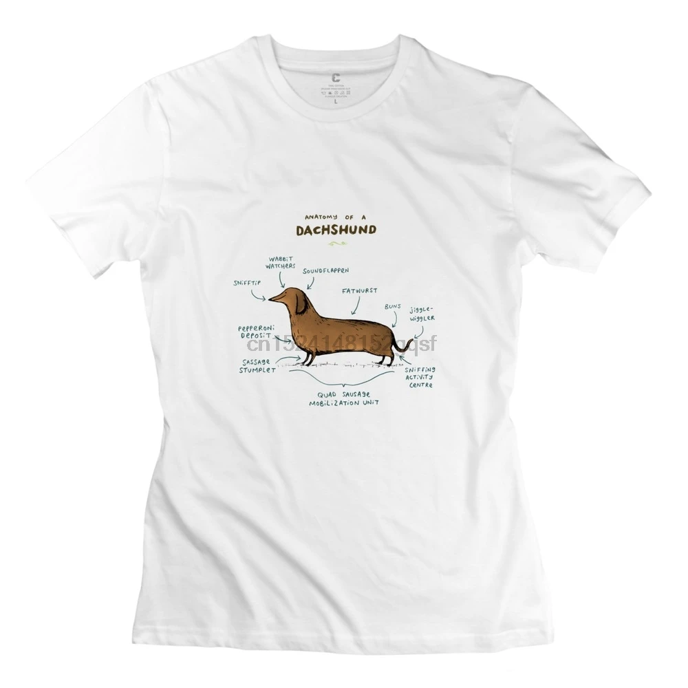 100% Топ Дизайнер Круглый вырез Анатомия таксы Мори девушка футболка размера плюс