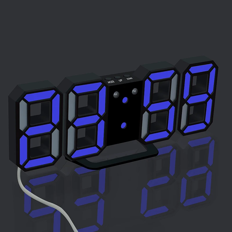 3D светодиодный цифровой Повтор будильника для спальни, настенные часы, 12/24 часовой календарь, термометр, домашний декор, подарок - Цвет: Black Body Blue Word