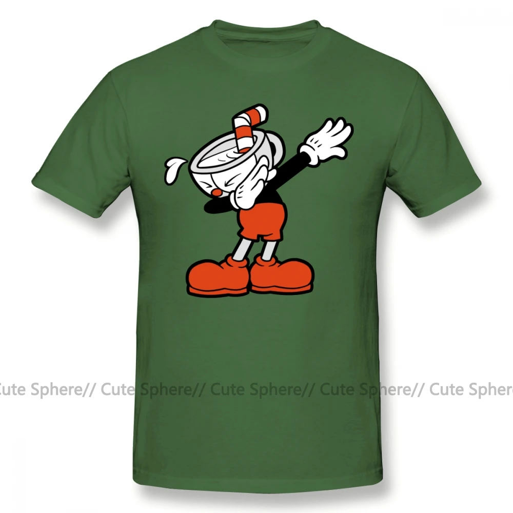 Cuphead футболка Cuphead Dab футболка Милая Мужская футболка хлопковая Пляжная футболка с коротким рукавом большого размера с принтом - Цвет: Army Green
