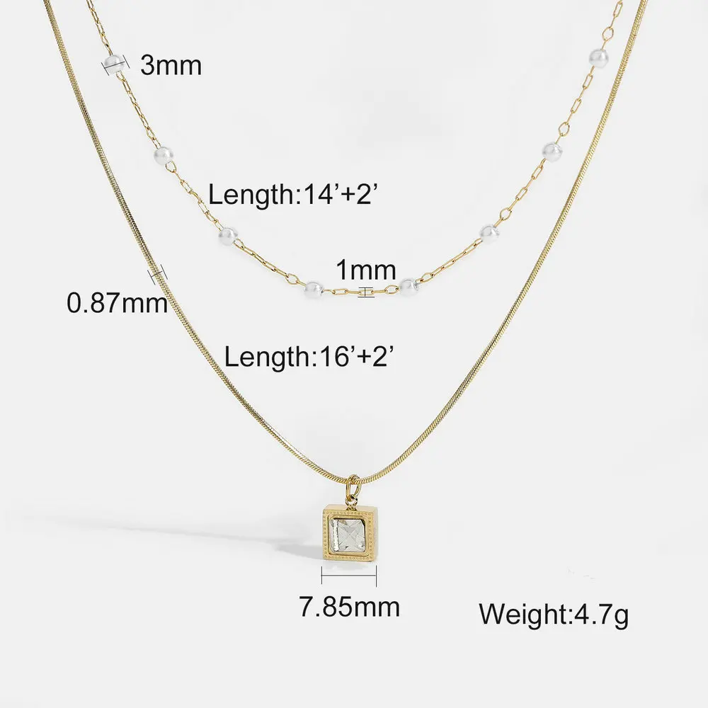 New Design Freshwater Pearl Cubic Zircon Square Necklace For Women Gift Fashion Temperament Women Jewelry Gift