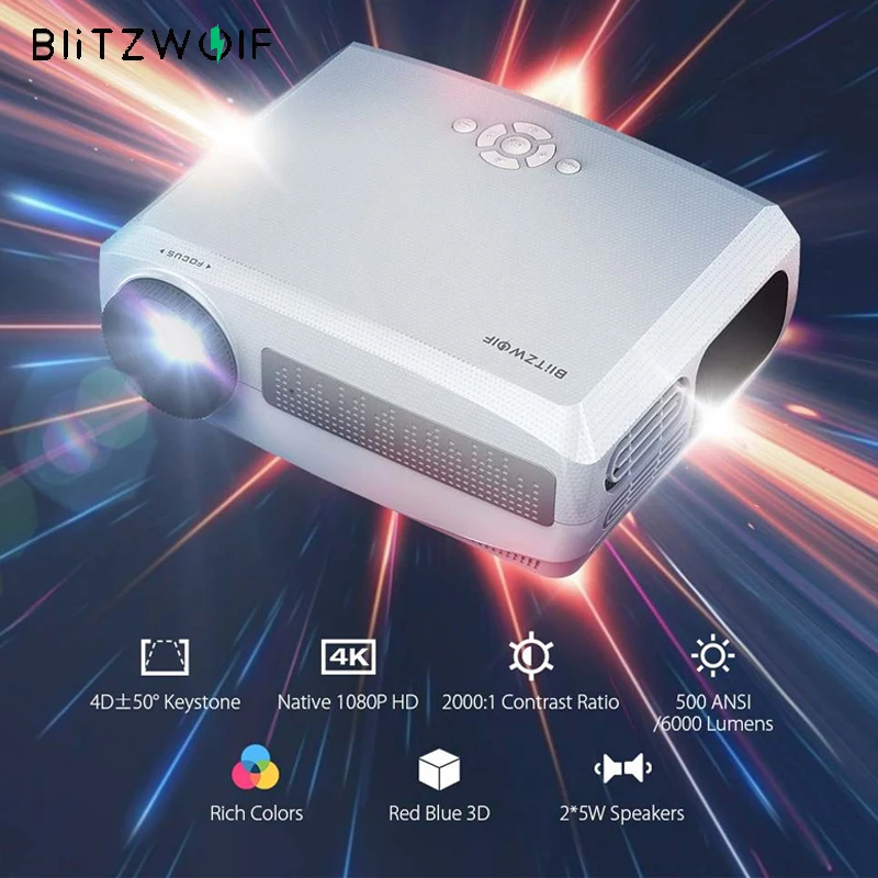 BlitzWolf BW VP6 Full HD 4K Led проектор 1080P Видеопроектор Красный Синий 3D Домашний / открытый