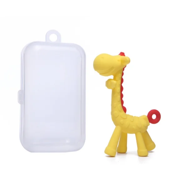 Yellow Fawn with box Детская силиконовая учебная зубная щетка без бисфенола в форме фруктов, безопасный Прорезыватель для зубов, жевательная игрушка, кольцо для прорезывания зубов, подарок для младенцев, детская, жевательная - Цвет: Yellow Fawn with box