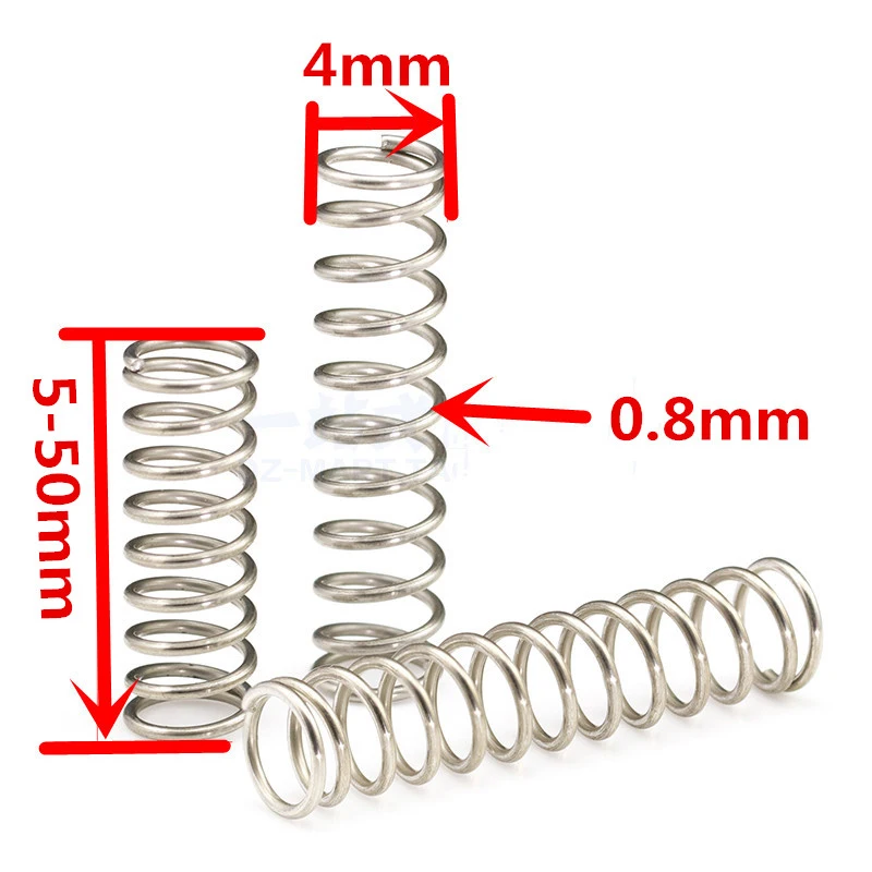 100 шт Подгонянная маленькая проволока из нержавеющей стали Пружина сжатия катушки, 0,8 диаметр провода* 4 мм диаметр*(5-50) мм длина