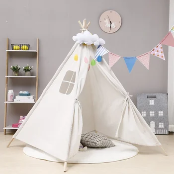 

Nordic Style Wooden Support Canvas Tent Children Baby Play House Tent Light Roof Tipi Princess Room Indian Teepee Tent Kids Gift