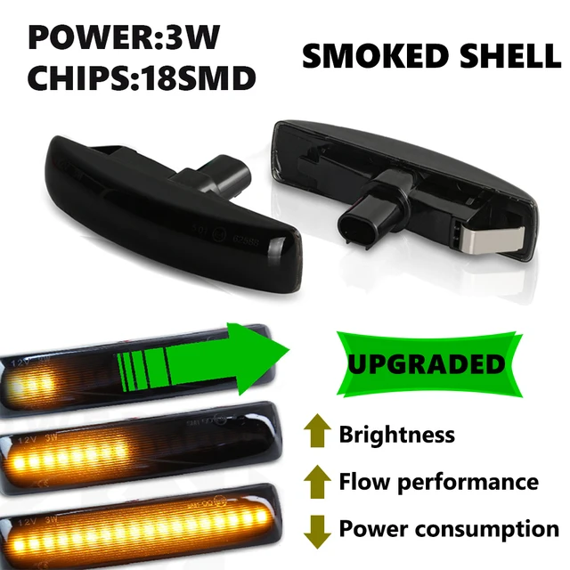 2Pcs LED Turn Signal Dynamic Side Marker Lamps Repeater Indicator Light For Land Rover Discovery 3 4 Rover Sport L320 Freeland 2 18SMD Dynamic Smoked