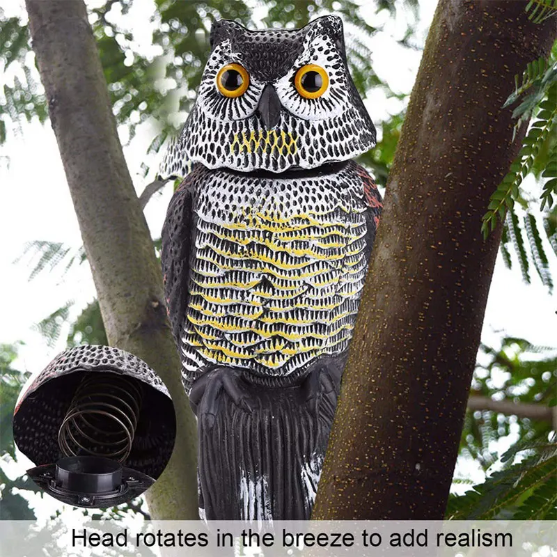 

PE Fake Rotating Head Owl Decoys Outdoor Hunting Decoy Pest Deterrent Repeller Bird Pest Control Scarecrow Garden Yard Decor